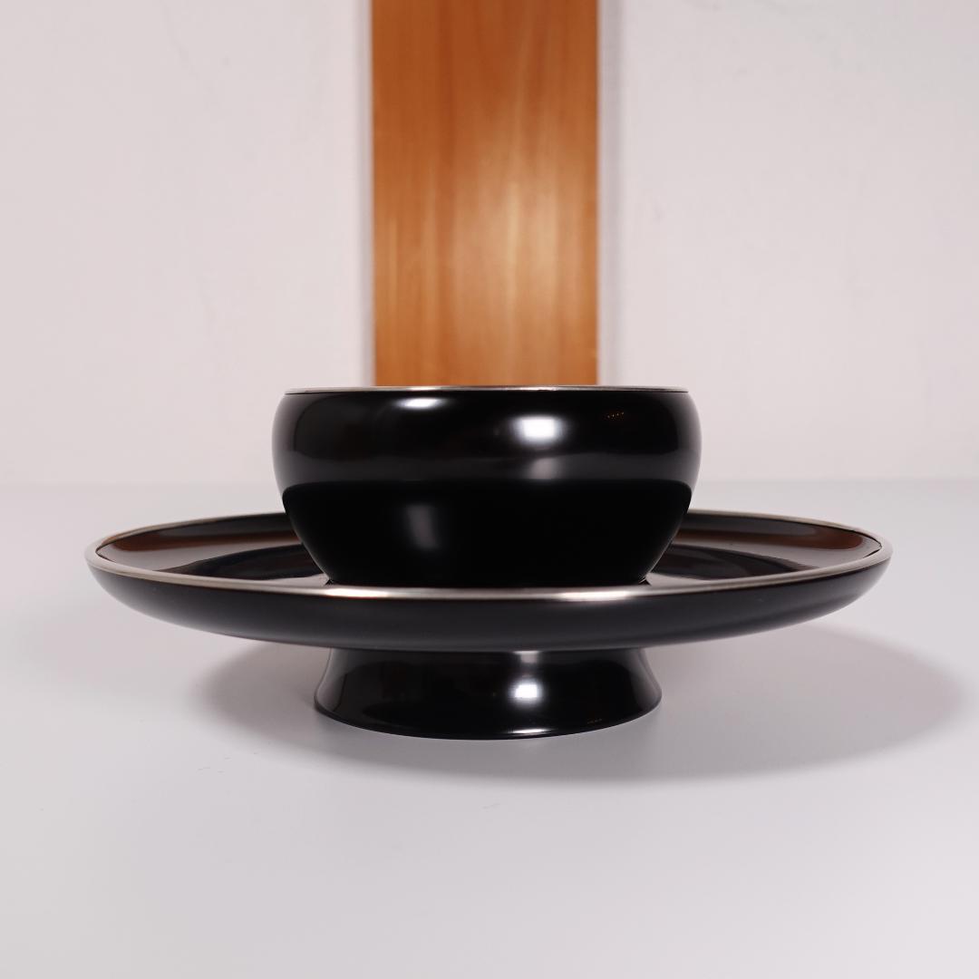 中村宗悦 尼崎台 真塗 銀覆輪 唐物天目台 共箱 蜈蚣印【天目茶碗】