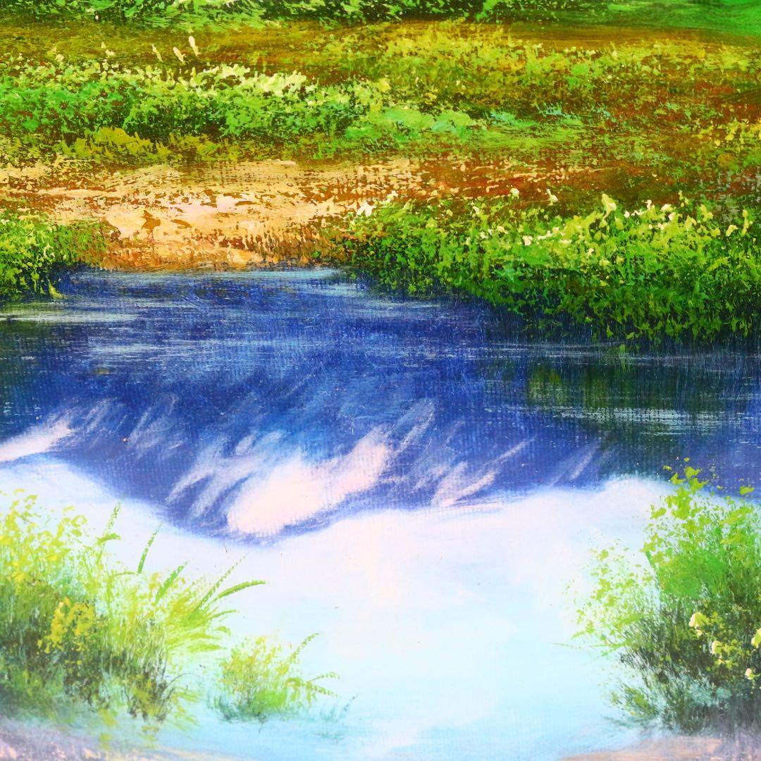 真作保証】 流月真一 新緑の穂高連峰 油彩 風景画 油絵 絵画 美術