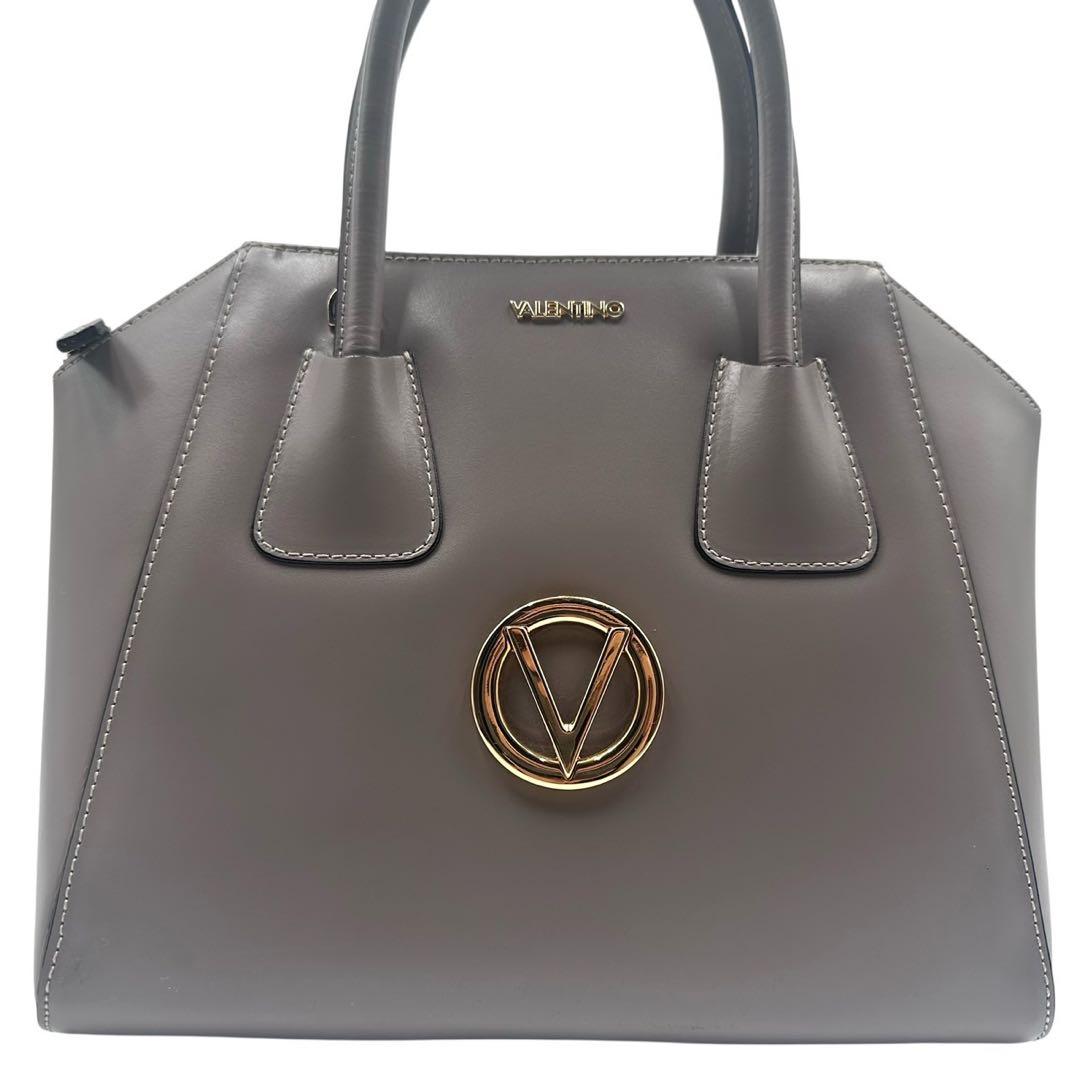 【良品】VALENTINO ハンドバッグ 2way Vロゴ サークルロゴ グレー