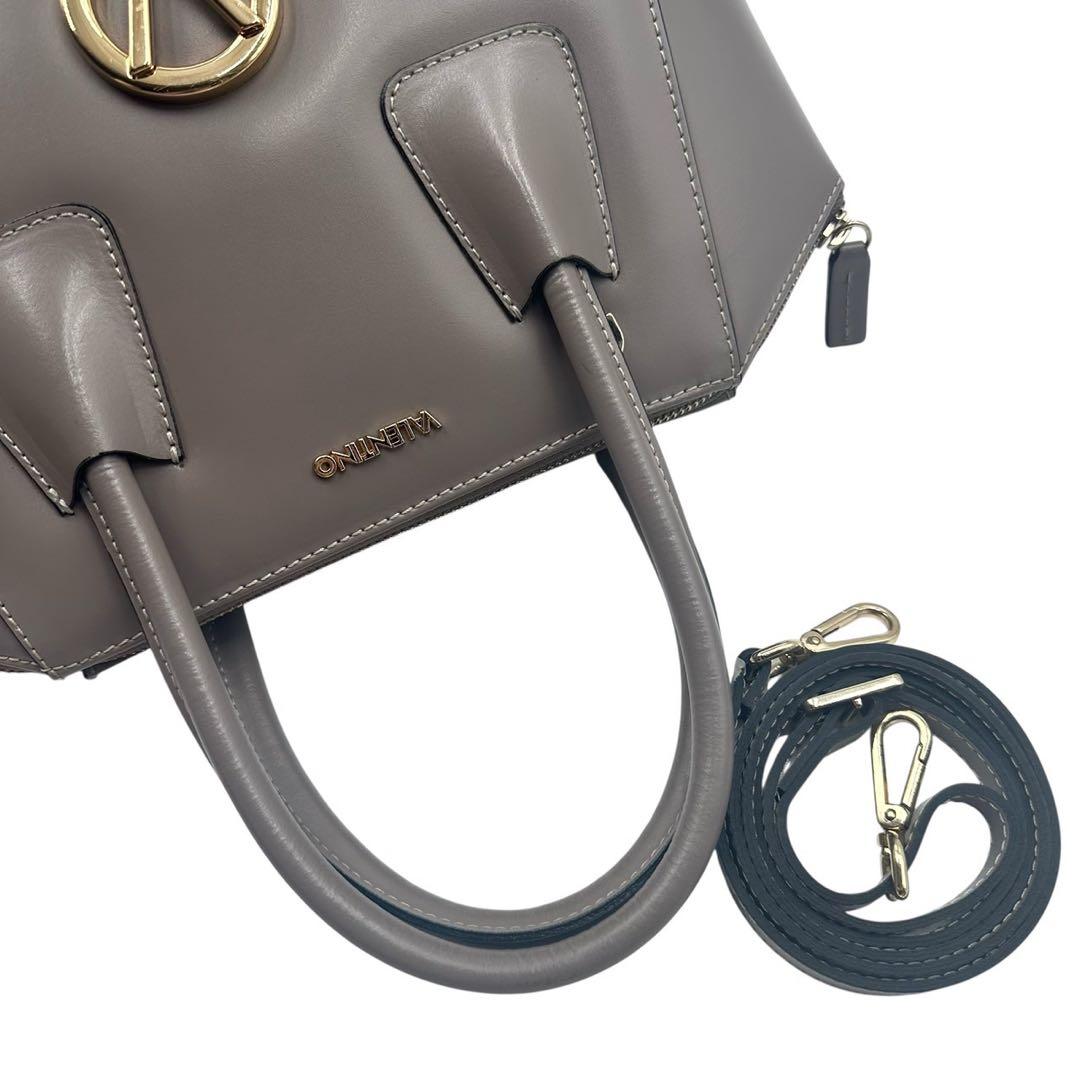 【良品】VALENTINO ハンドバッグ 2way Vロゴ サークルロゴ グレー