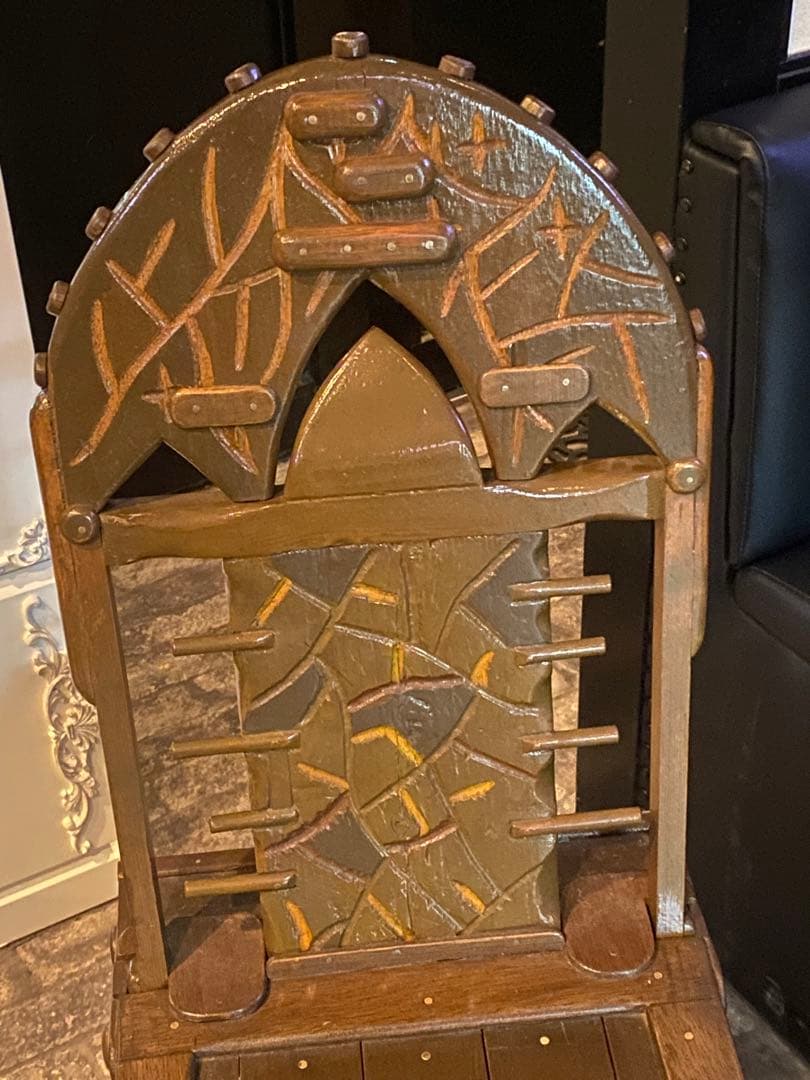 超希少 重厚なデザイン☆アンティーク ウッド チェア 便利な引き出し付