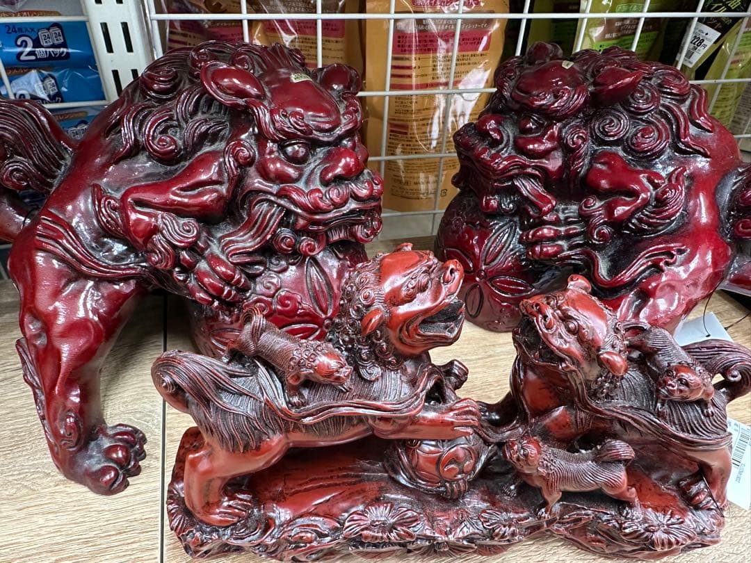 楽天市場】獅子の置物の通販 【3体セット】赤獅子 狛犬 親子獅子 置物