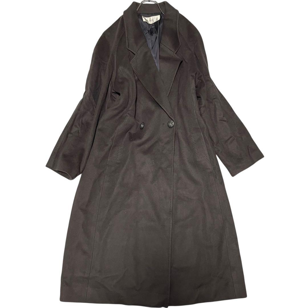 カシミヤ100%【vintage】マキシ丈ダブルチェスターコート チャコール L