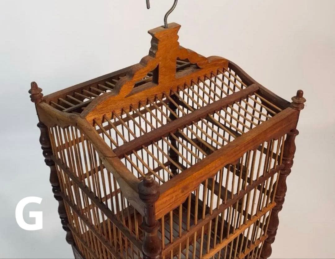 最終値下げ】 レア 木と竹の鳥かご アンティーク風バードゲージ