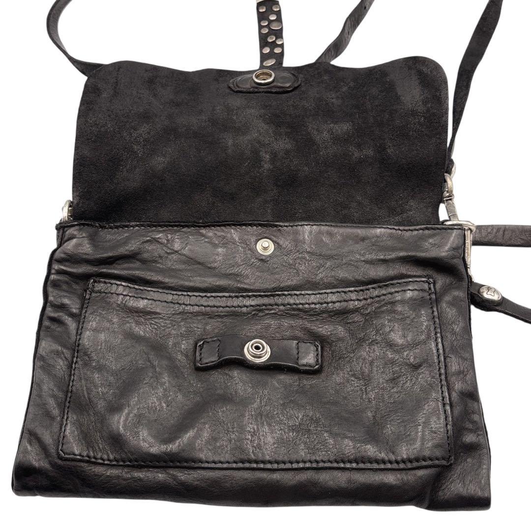 極美品 カンポマッジ スタッズ ショルダーバッグ 黒 レザー イタリア製