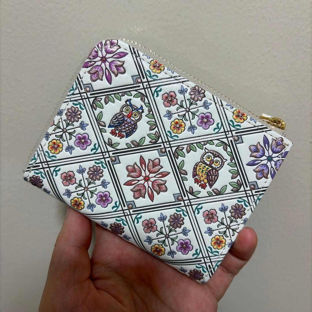 浅草文庫　フクロウと花のデザイン 財布　本革ケース　新品未使用