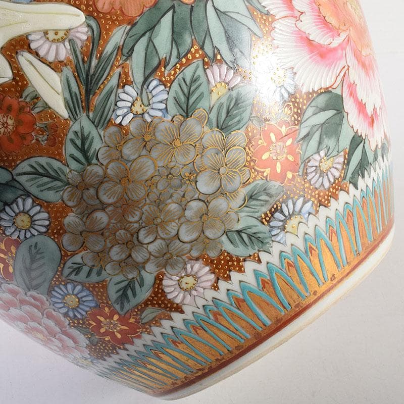 りか様専用 九谷焼名工 九谷中田錦玉 百花繚乱 花詰文壷 花入 D R8825H