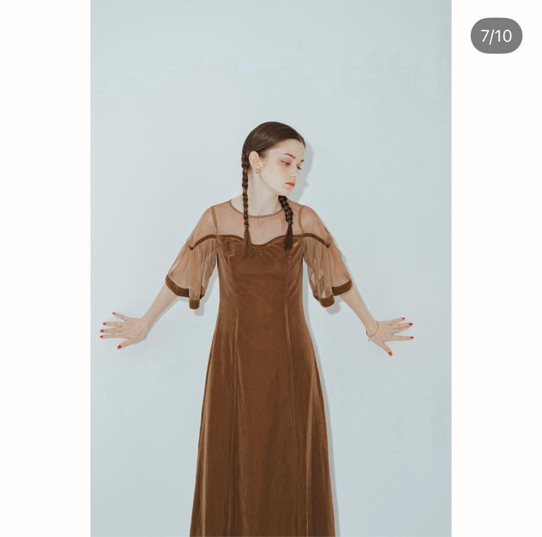 pinue ベロア×チュールドレス MARRON M - メルカリ