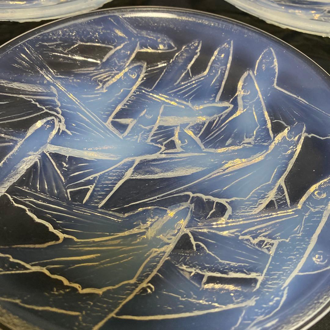 小柴外一　オパールセント　乳白　ガラス　トビウオ　中皿　5枚　セット