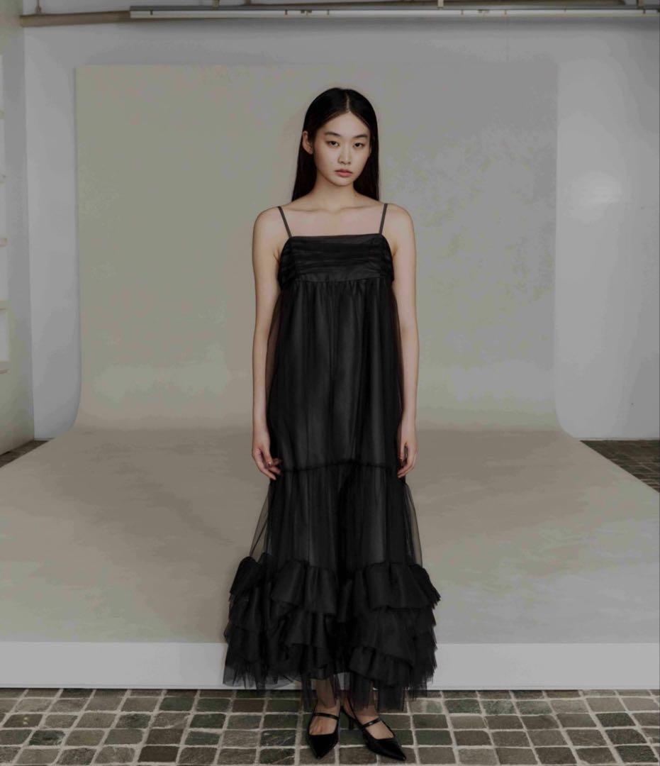 アンドレスドANDRESD ボリュームチュールジャケットセットドレス S BK