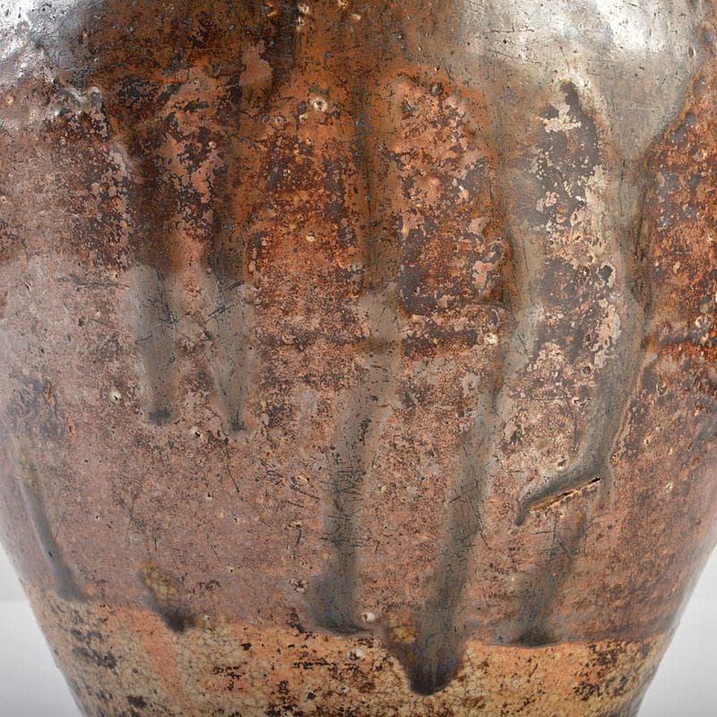 瀬戸焼　古瀬戸　四耳壷　葉茶壷　木製蓋付　高さ約24cm　時代箱　VR7341B