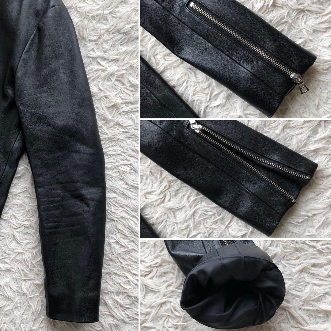 極美品 羊革 L】アダムエロペ シングルライダースジャケット 黒 Wジップ