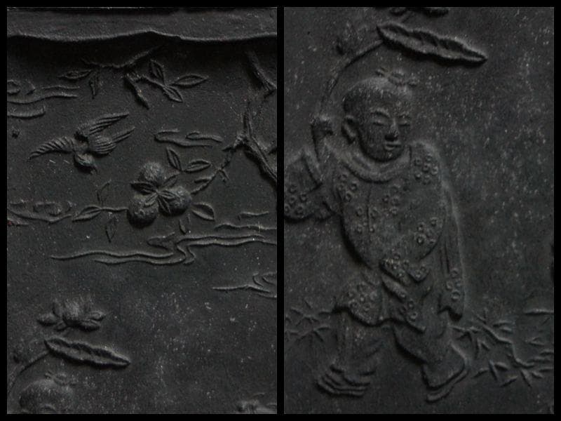 乾隆年製 細工彫『唐子人物物語文』雲墨 墨 /書道具☆時代物