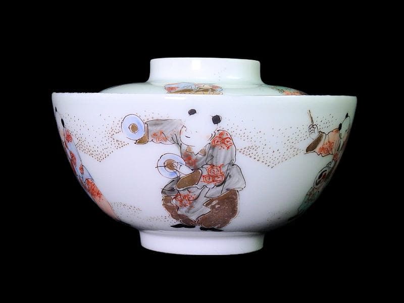 古伊万里　金襴手　唐子　童戯の図　蓋茶碗　E875ASA-CPg