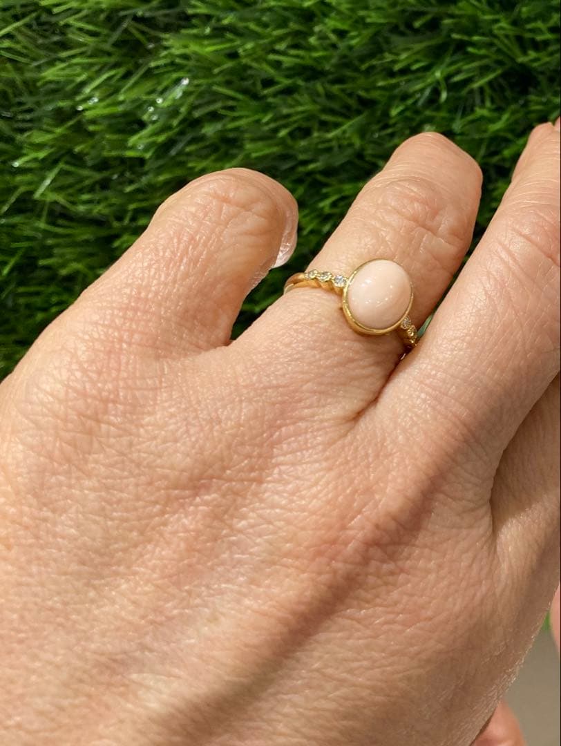 【新品未使用】K18 新海珊瑚　天然ダイヤモンド　リング