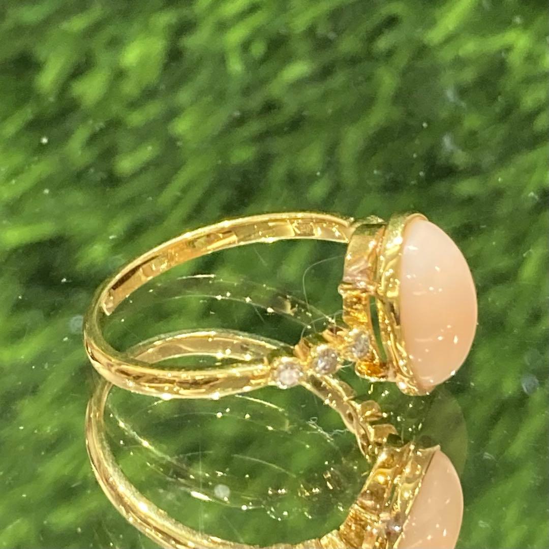 【新品未使用】K18 新海珊瑚　天然ダイヤモンド　リング