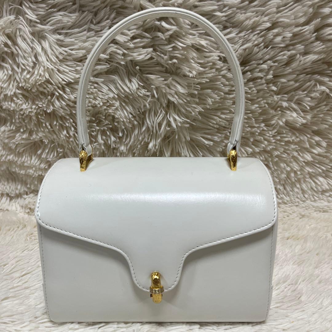 美品✨WAKO ワコウ　ハンドバッグ　ホワイト×ゴールド　自立