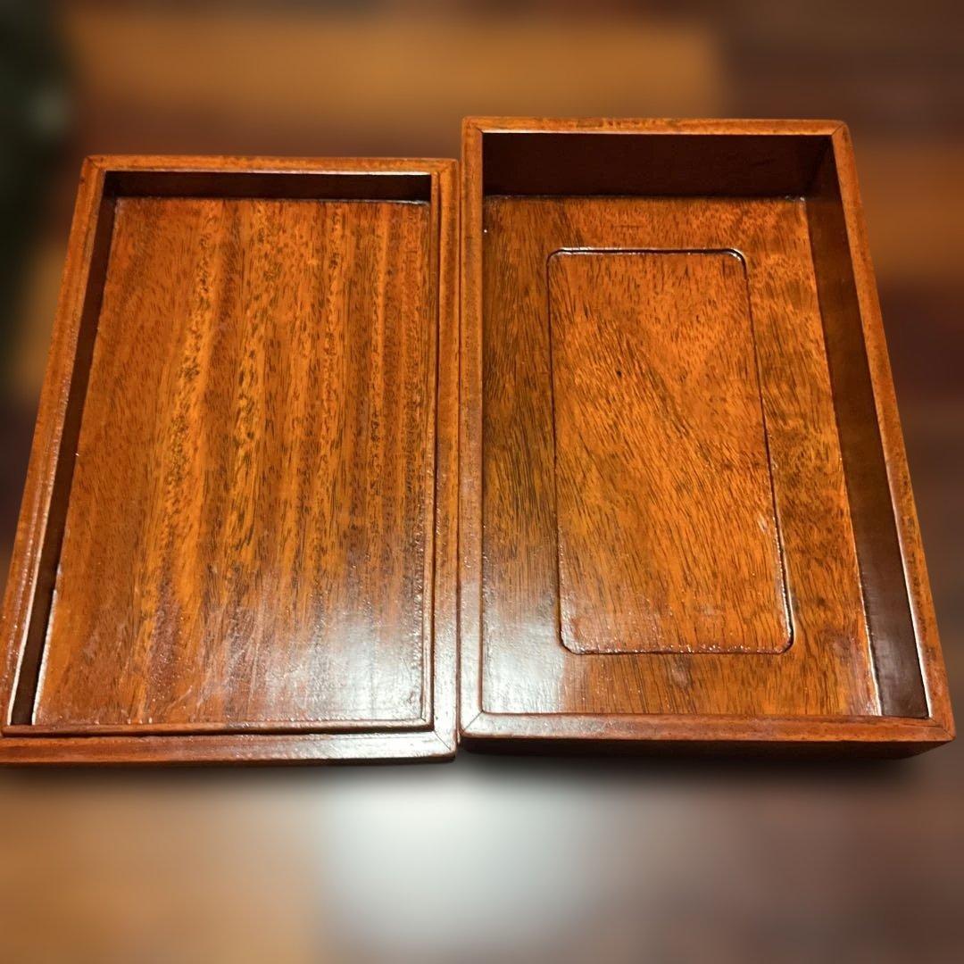 カリン木製文箱 、硯箱、箱付き