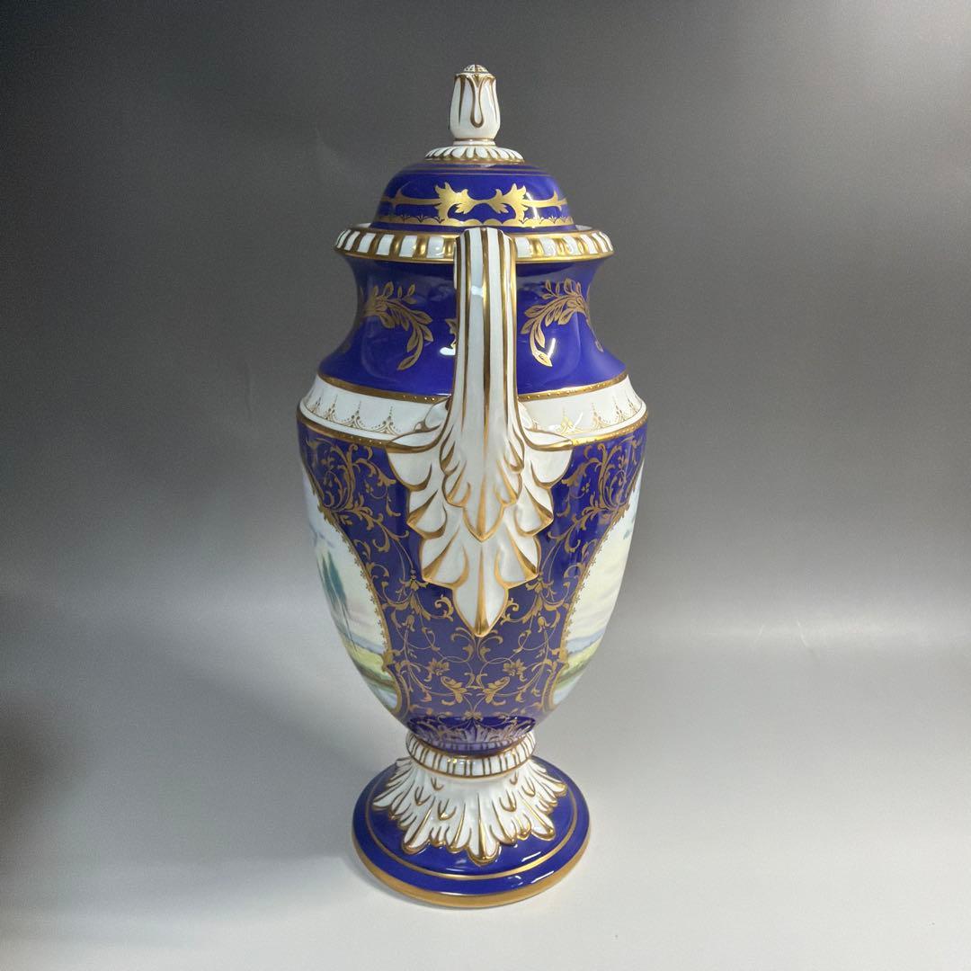 ノリタケ 飾り壺 金彩 コバルトブルー ハンドペイント 風景