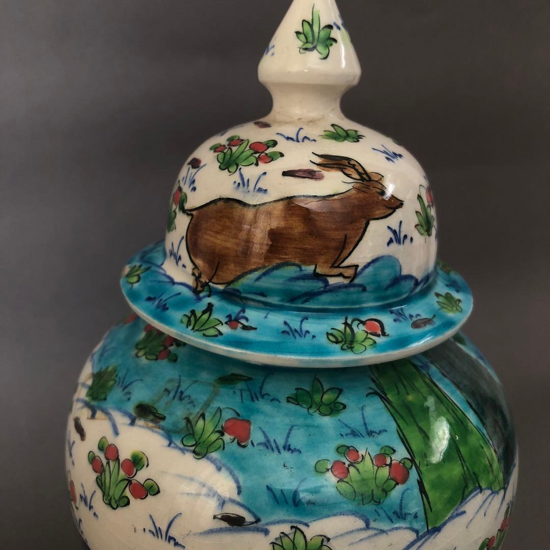 トルコ陶器 人物紋 蓋付き壺 美術品・アンティーク・コレクション