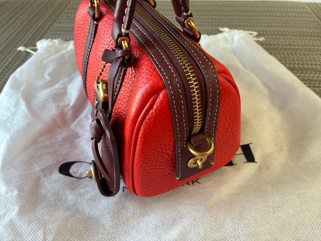 COACH オレンジ レザー ボストンハンドバッグ