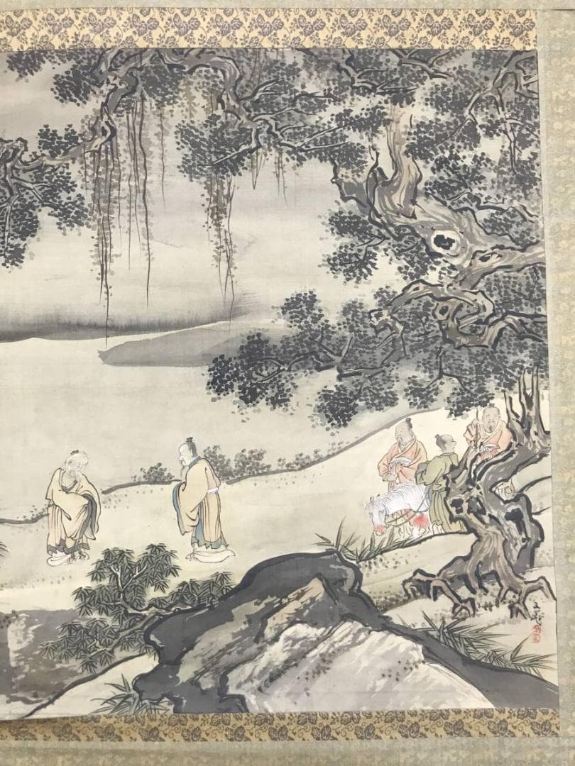 模写】谷文晁/太公望図/山水図/人物図/横物/掛軸/名家伝来/AD-207の