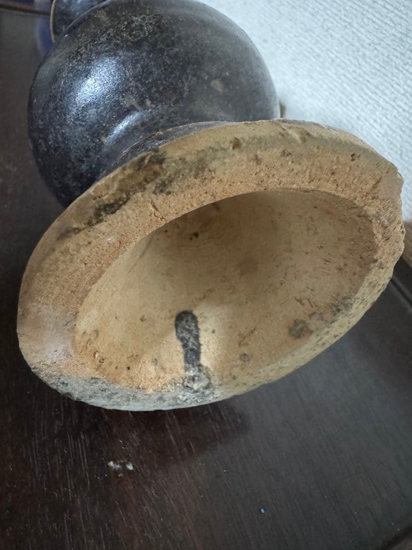 中国骨董　漢ー唐　黒釉褐釉　耳付瓶仏前供養瓶　時代物　唐物　古美術(N-3)