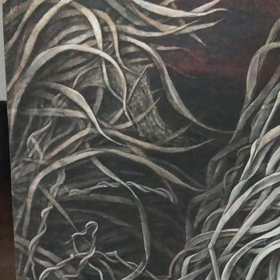 日本画　夕日に燃えるすすき