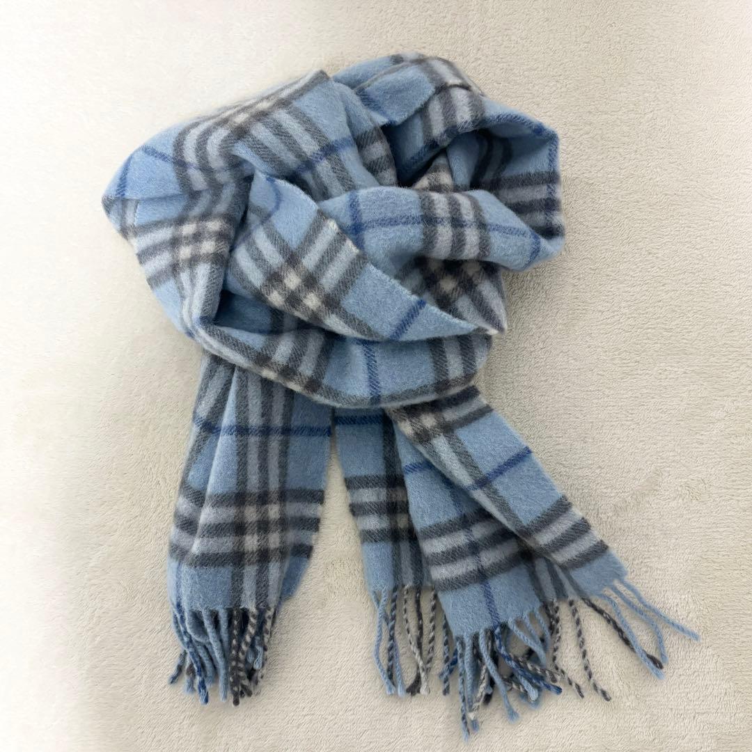 BURBERRY マフラー ノバチェックライトブルー カシミヤ100% BURBERRY
