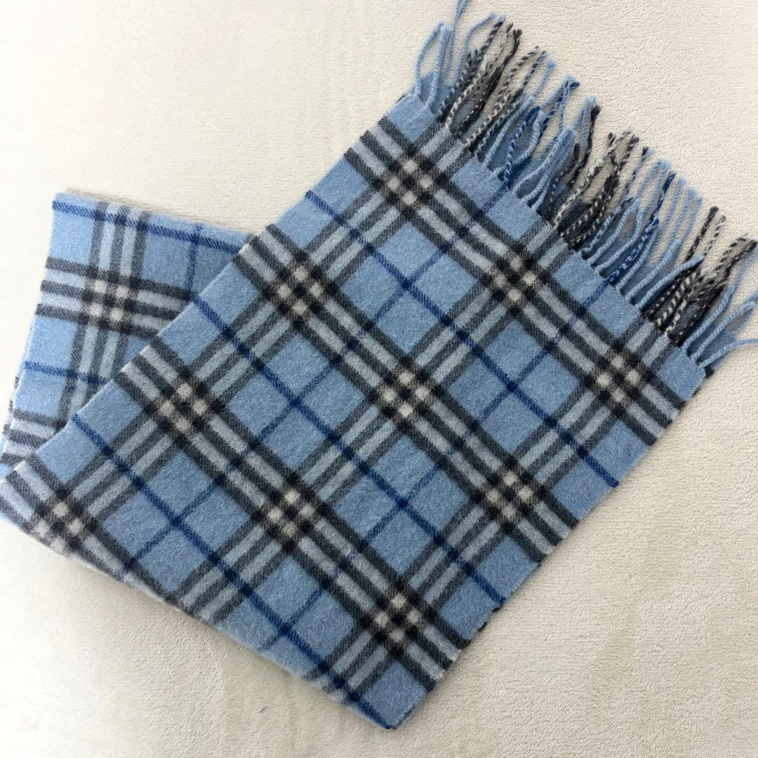 BURBERRY マフラー ノバチェックライトブルー カシミヤ100% BURBERRY