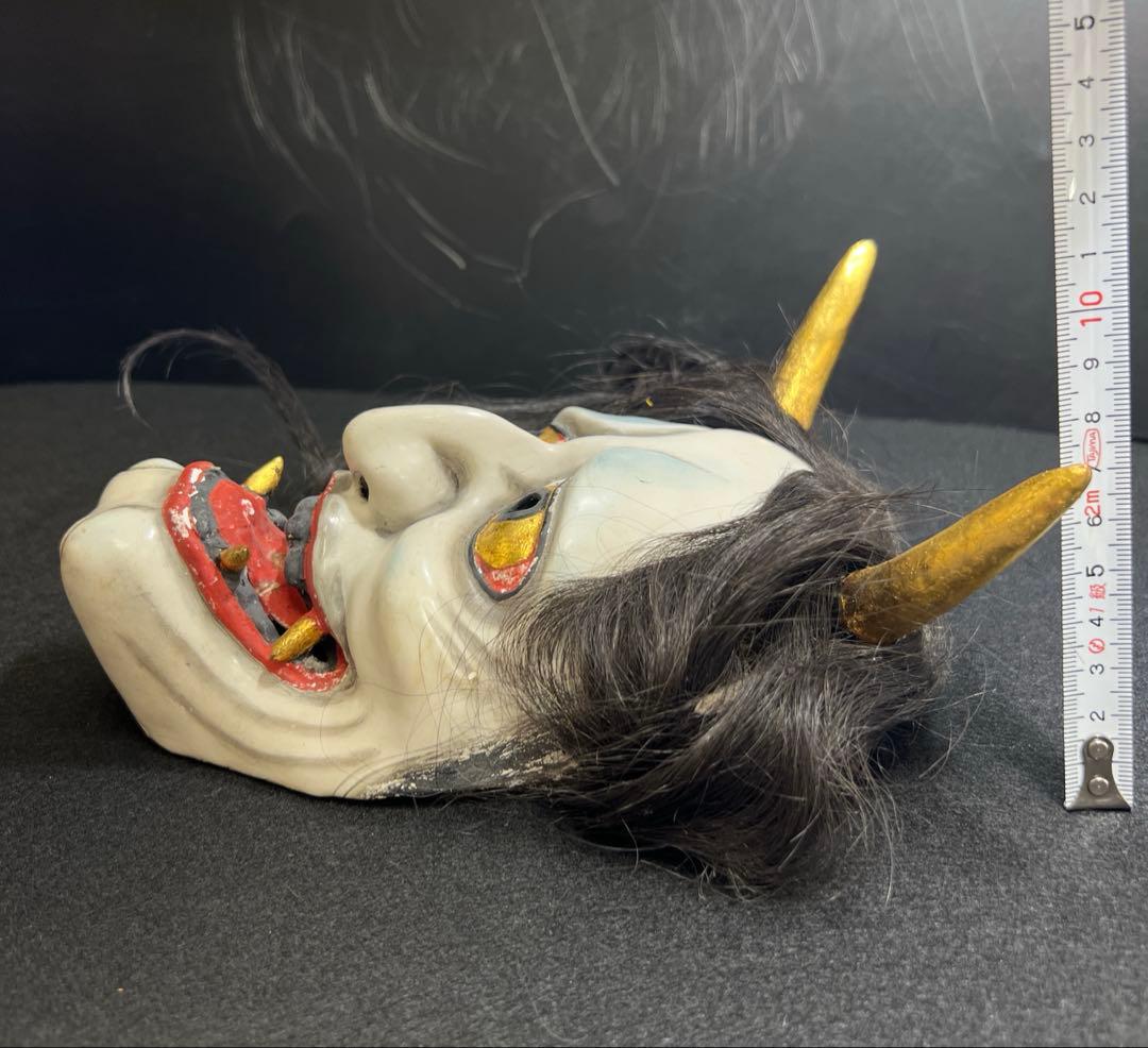 時代乾漆ハンニャ能面 木箱付 顔幅約12.3㎝ 東Y8-0116☆2Fタサチ