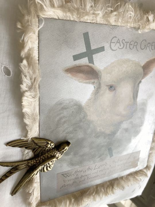 アンティーク ラム 羊 シープ パールブルー イースター グリーディング