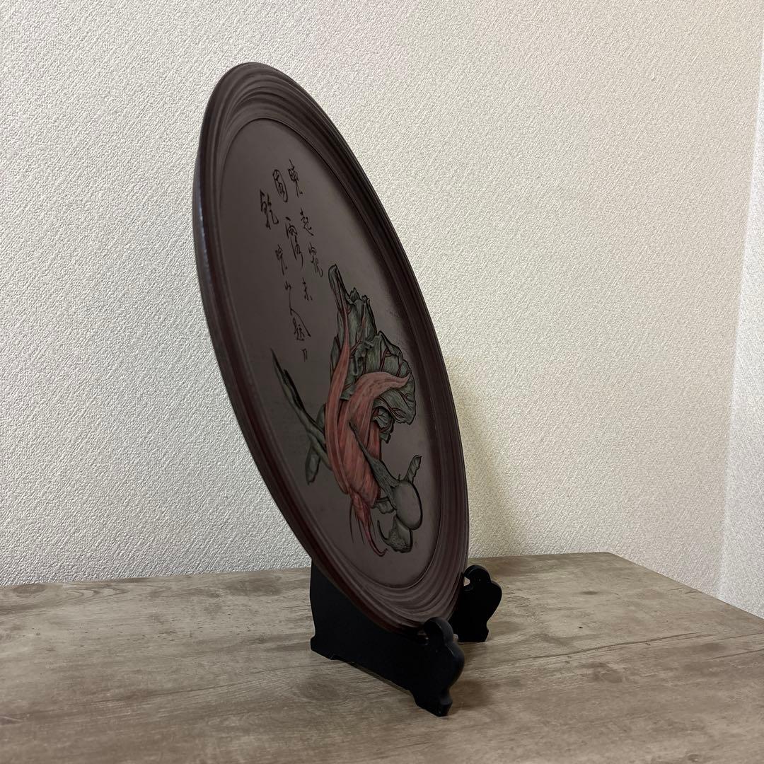 時代 彫抜色絵絵替丸盆 讃岐彫象谷塗 5枚 古