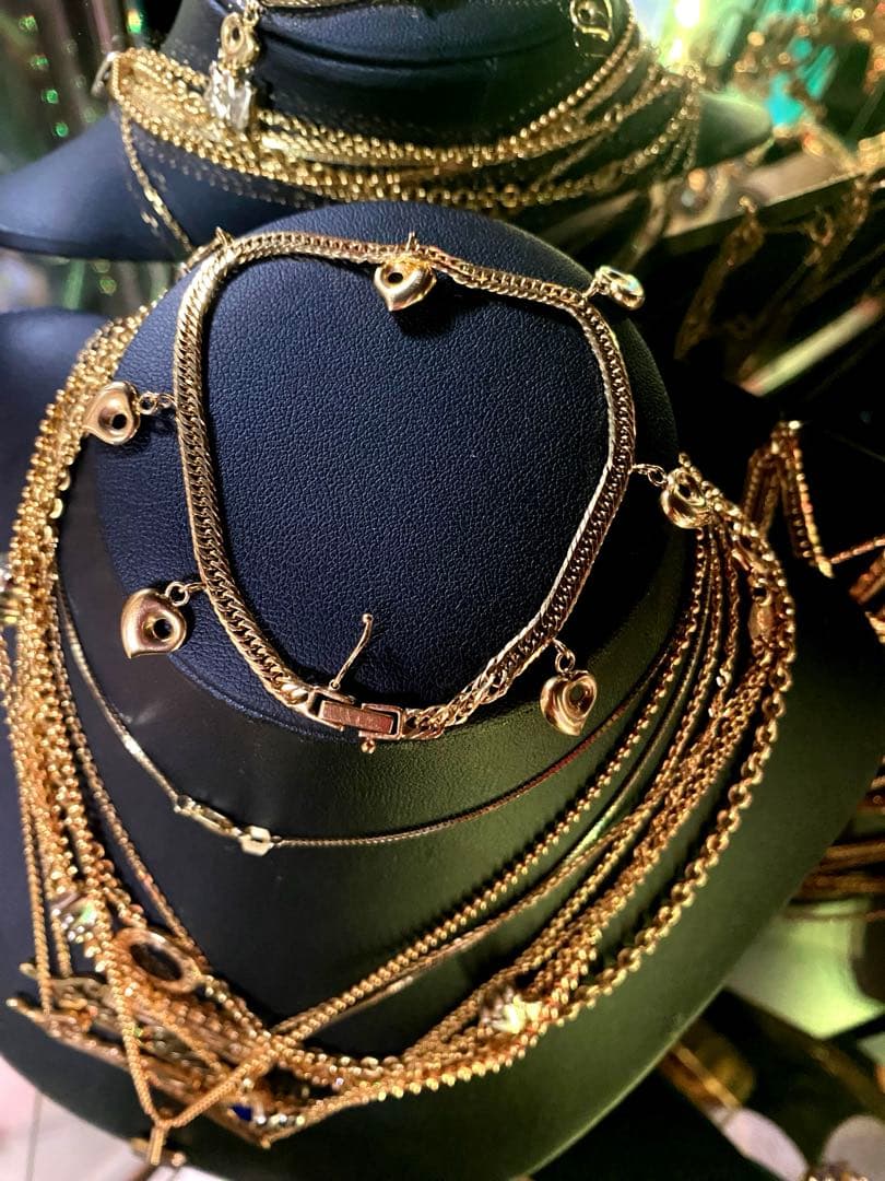 K18 YG 喜平8面トリプル ハートチャーム付き ブレスレット