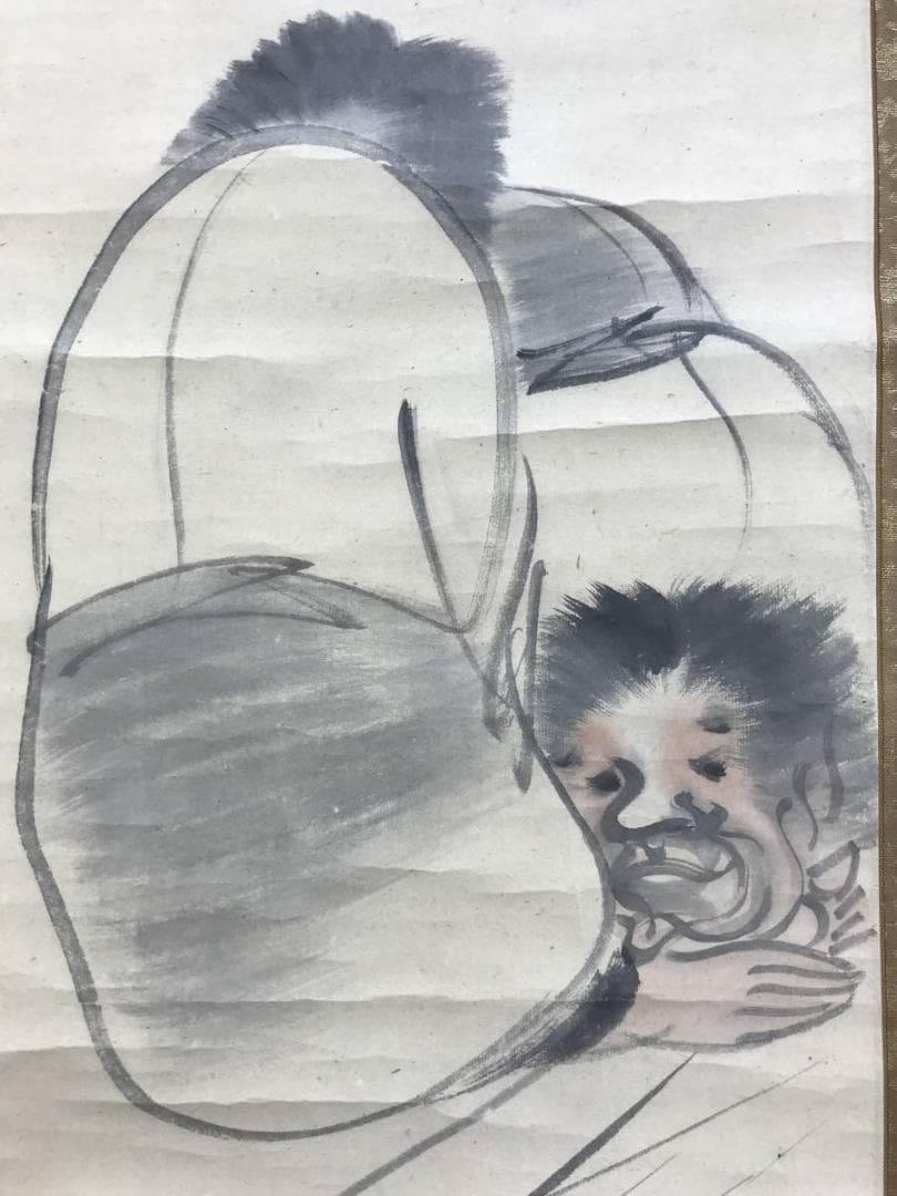 真作/長澤芦雪/長沢芦雪/蘆雪/寒山拾得図/人物図/掛軸/名家伝来/AD-932