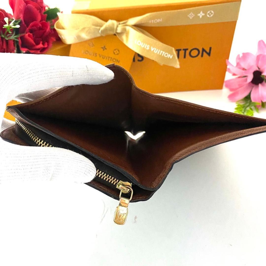 ルイ ヴィトン◎ポルトパピエジップ モノグラム ラウンドファスナー 二つ折り 茶