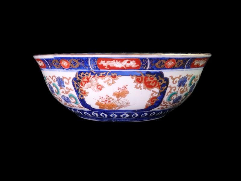 古伊万里　金襴手　流水にオシドリ　菊に尾長鳥の図　大鉢　D078AS-fbqm