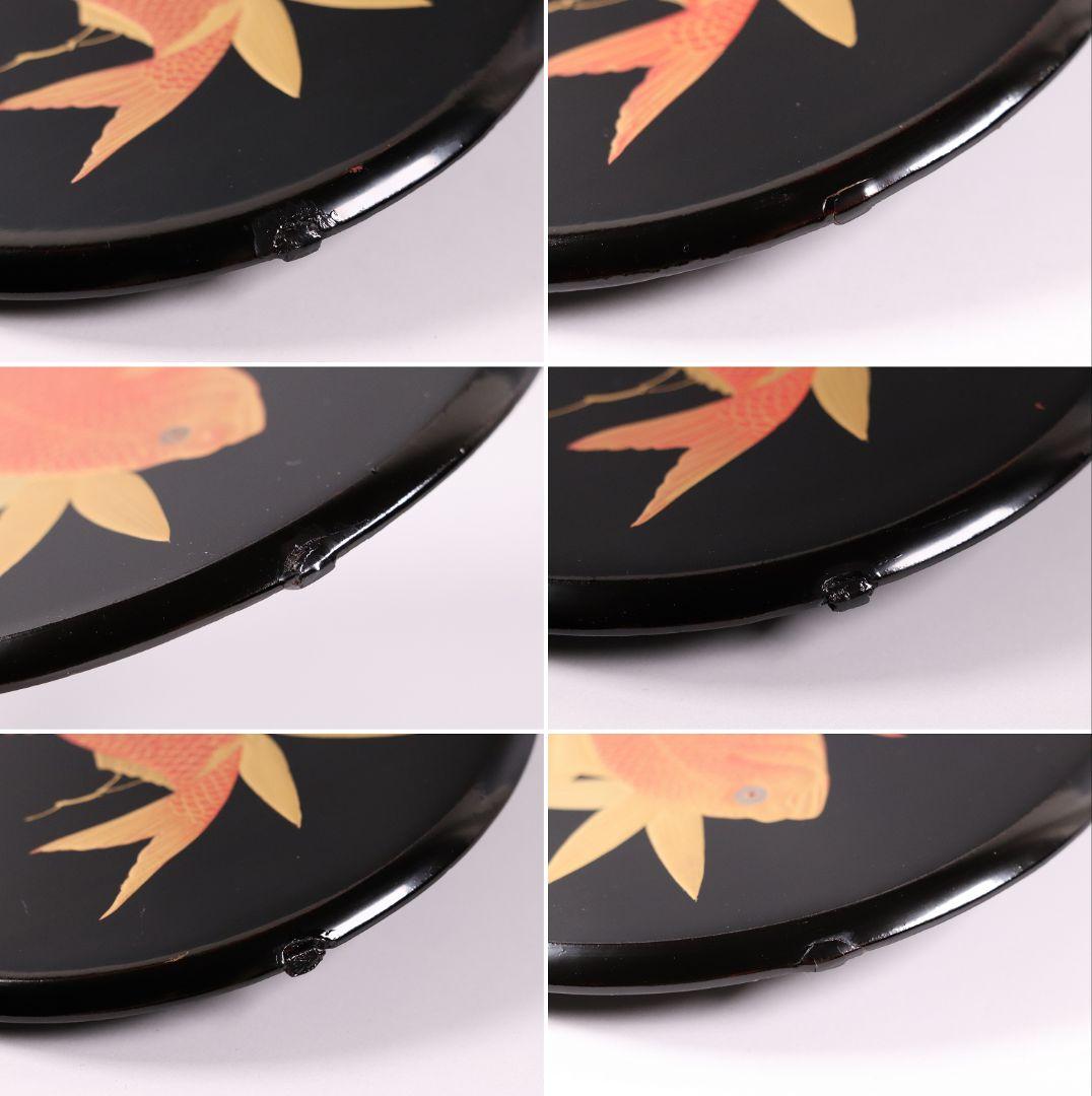 MA27 木製漆器 鍋形菓子椀 十客 鯛蒔絵 金蒔絵 色蒔絵 黒塗 木箱 魚