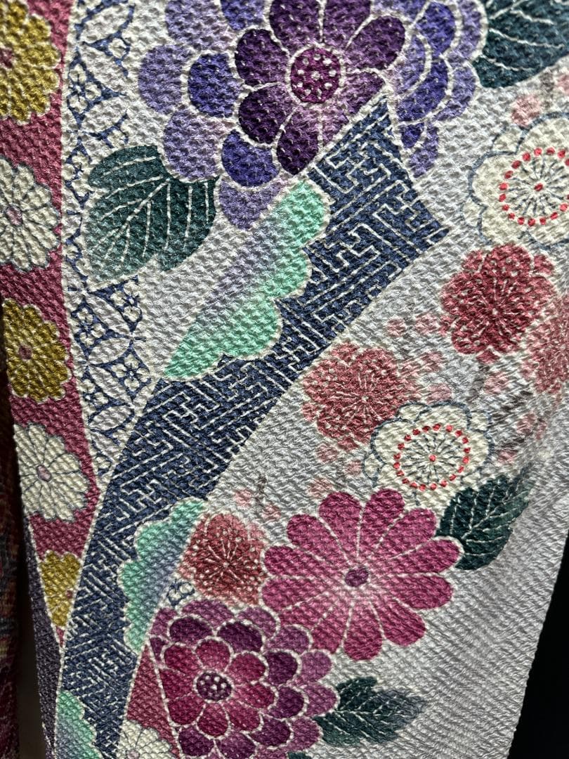 藤娘きぬたや 総絞り 薄紫系 熨斗柄 小紋バック振袖 フルセット 落款あり