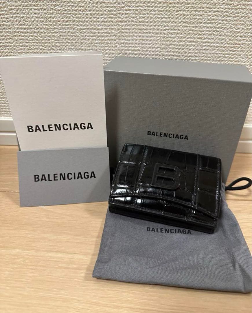 BALENCIAGA 三つ折り財布 ブラック(クロコ型 ユニセックス)