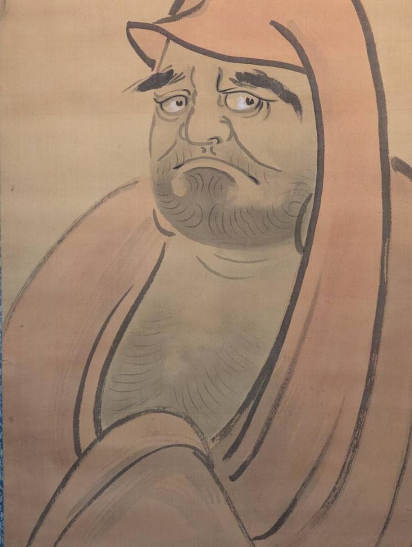 【真作】掛軸　達磨図　凛々しい眼差しの禅画　墨彩で描く静寂の境地　合箱入　T18