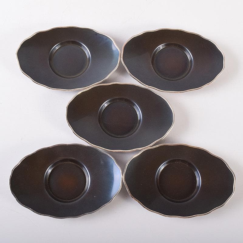 茶道具 静和堂 金谷五良三郎作 銅小判銀覆輪 茶托 五客 共布共箱