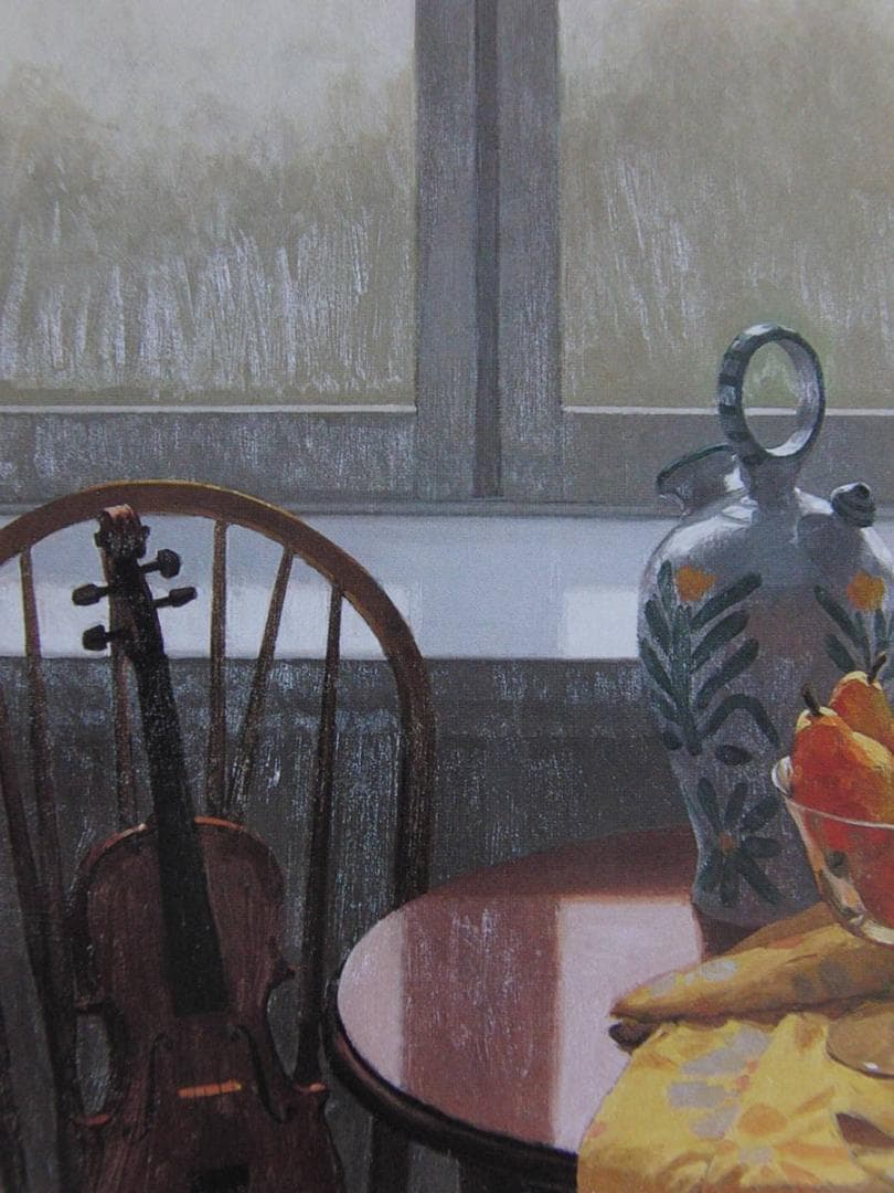 新井隆、【窓辺の静物】、希少な額装用画集より、新品額装付、状態良好