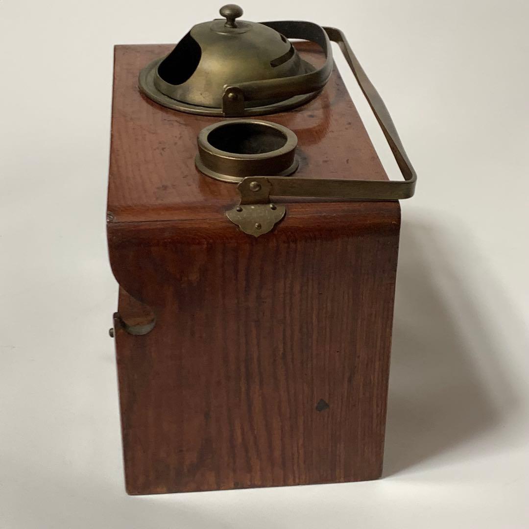 京都 時代物 欅製 銅手付小引出付 四方形 煙草盆 欅四方形