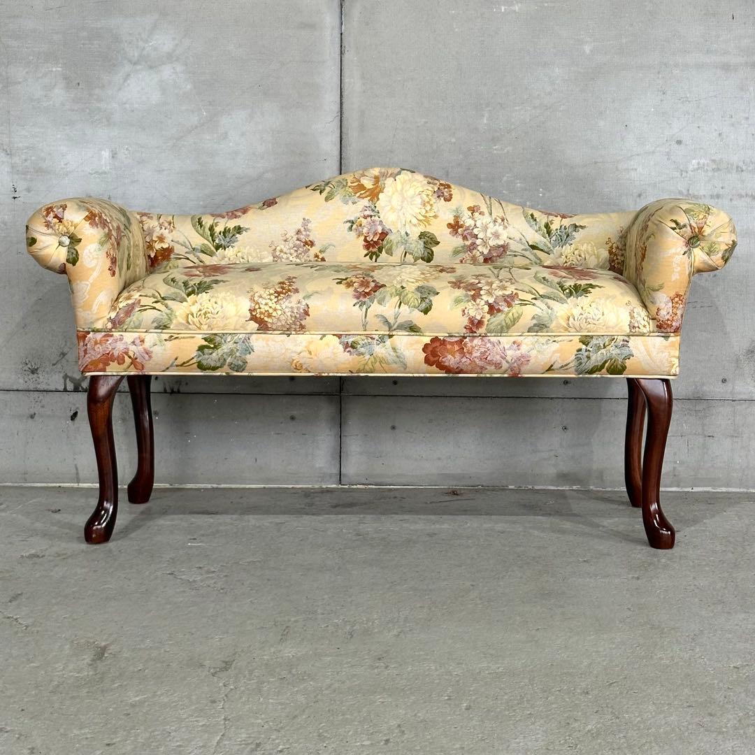 ✿英国クラシック調✿ 花柄カウチソファ｜猫脚 アーム付き｜アンティーク