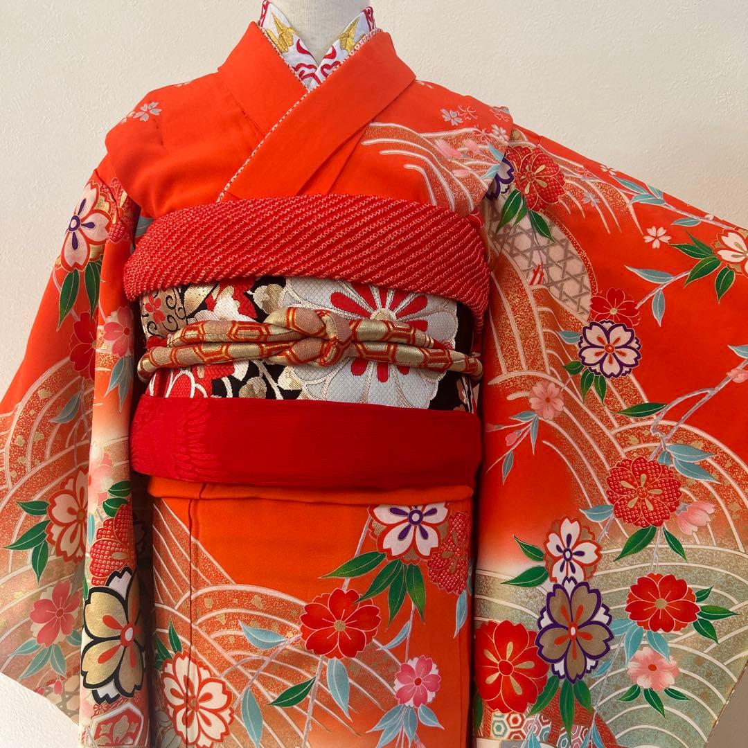 7歳　七五三　正絹着物　古典柄　帯　帯揚げ　帯締め　しごき　セット