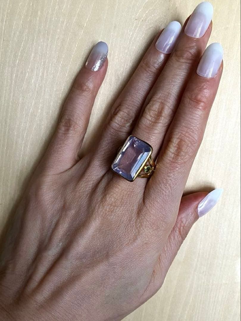 【超希少】26ct ラベンダークオーツリング指輪シルバーK18金ゴールド匿名配送