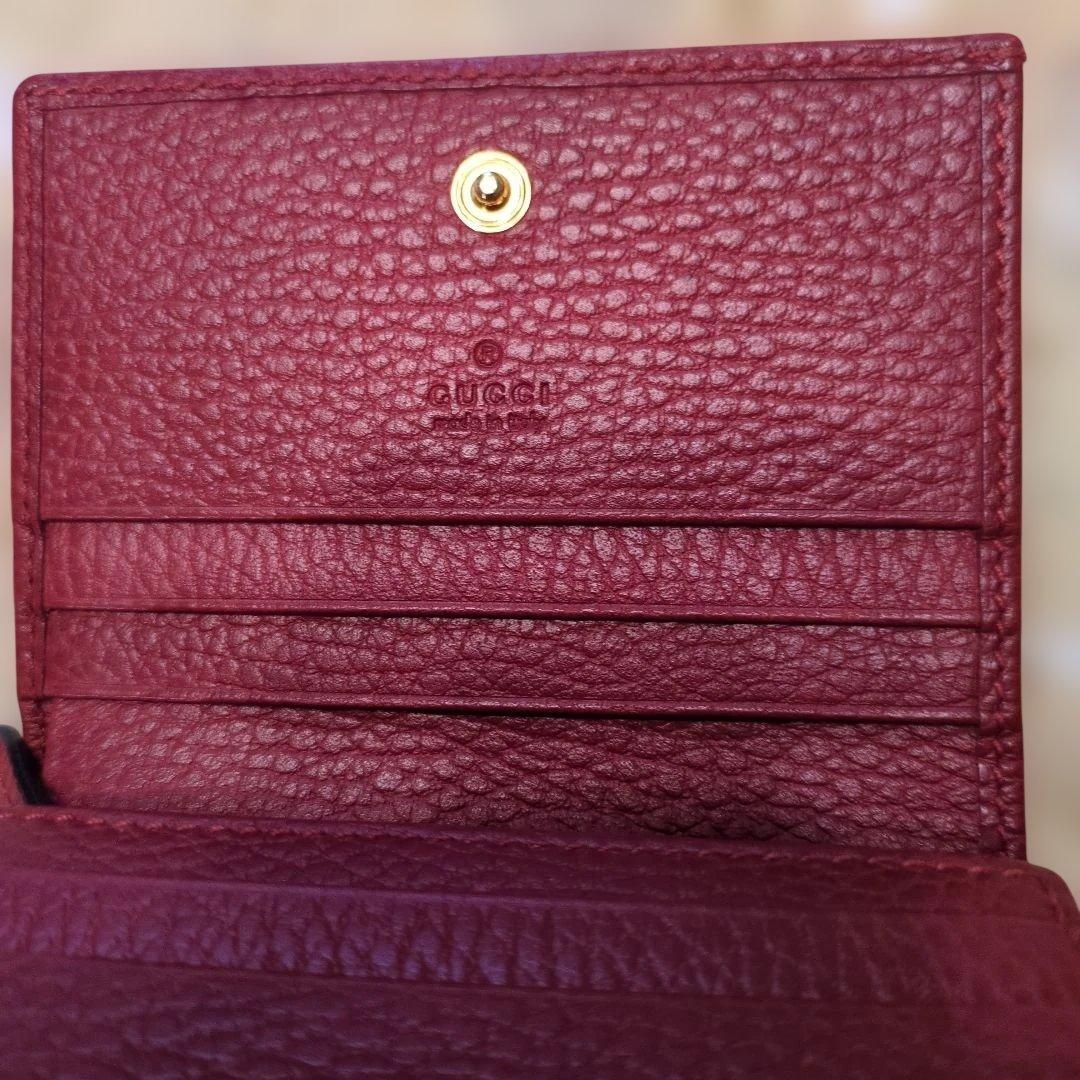 美品✨️ グッチ マーモント 二つ折り財布 GGロゴ金具 レザー 赤