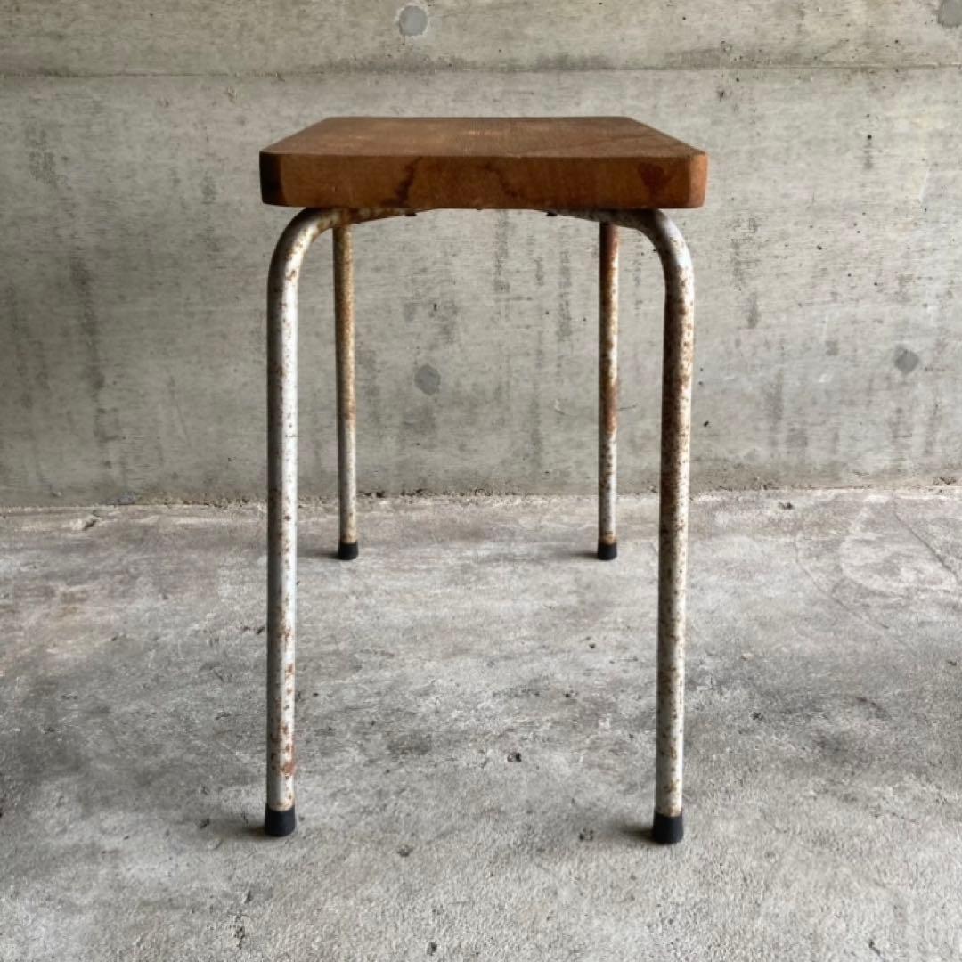 古いスツール チェア 椅子 サイドテーブル 置物台 木製 鉄製 アイアン レトロ