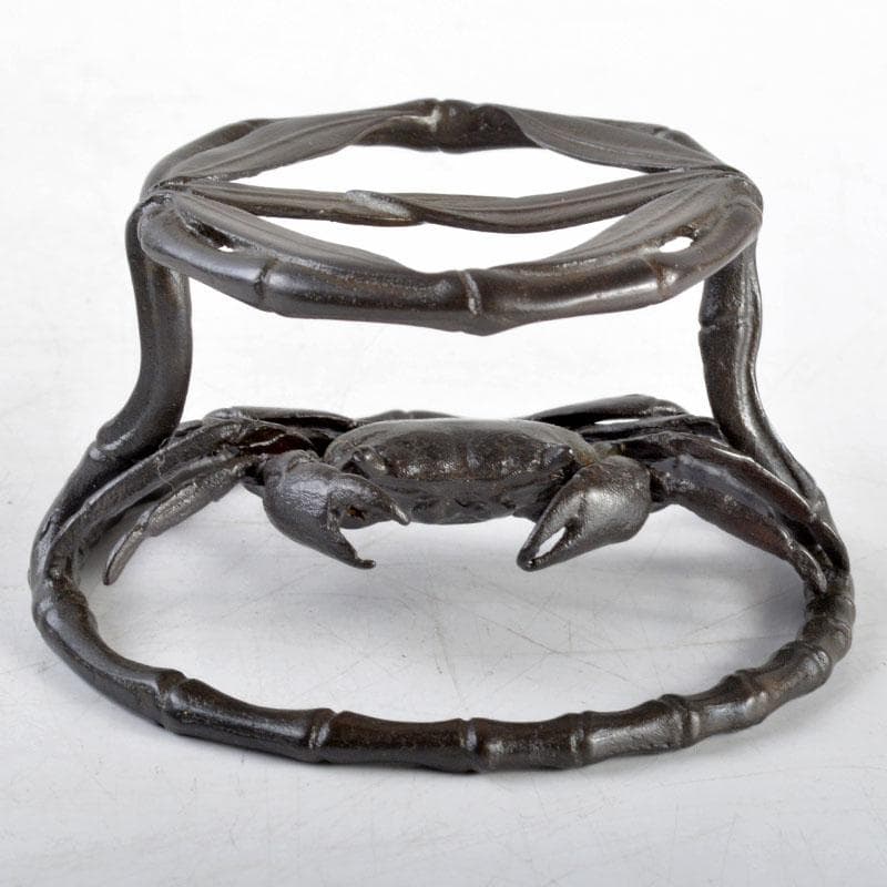 茶道具 唐銅風炉師 黒瀬宗康作 砂張銅 笹蟹蓋置